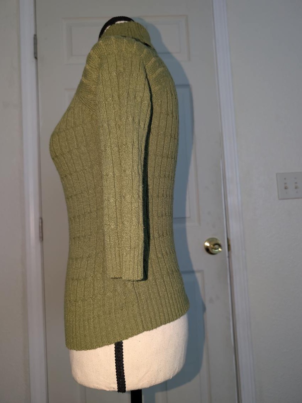 George Olive Ribbed Turtleneck 3/4 Sleeves Sweater - Women’s